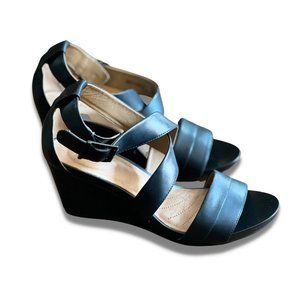 Clarks Black Leather Wedge Sandal Size 9